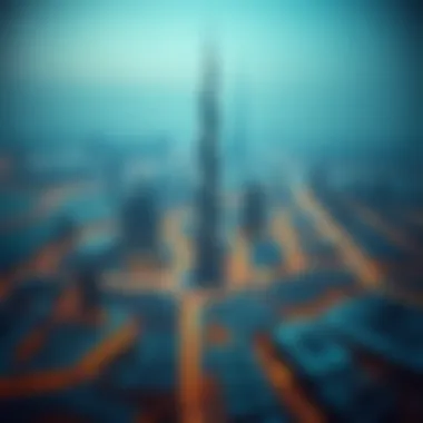 Dubai Skyline with برجيل الشامخة Panoramic skyline of Dubai featuring برجيل الشامخة amidst urban development