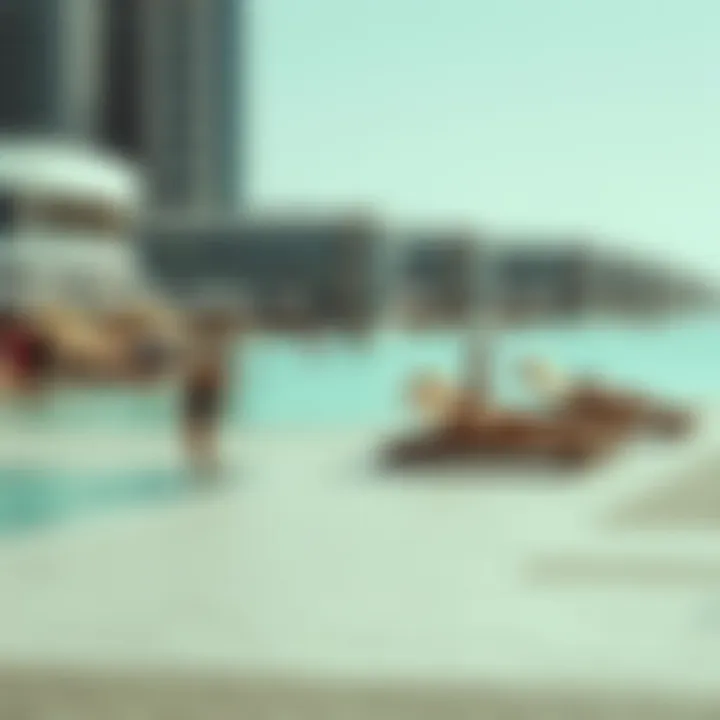 Relaxation and leisure activities at La Mer Beach, featuring sun loungers and beachgoers