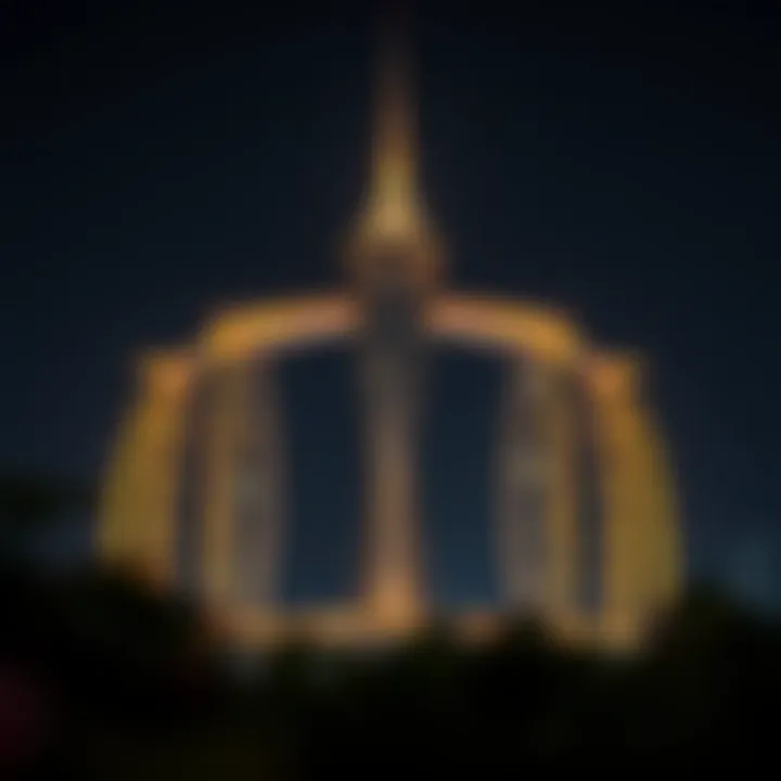 Night view of برجيل الشامخة illuminated, highlighting its innovative design